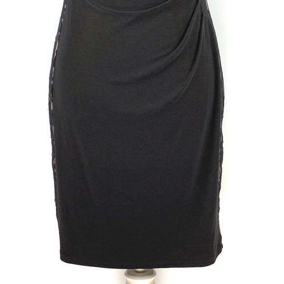 Chaps Black Cap Sleeve Boat Neck Illusion Lace Yoke Sheath Dress size Medium - Picture 9 of 16